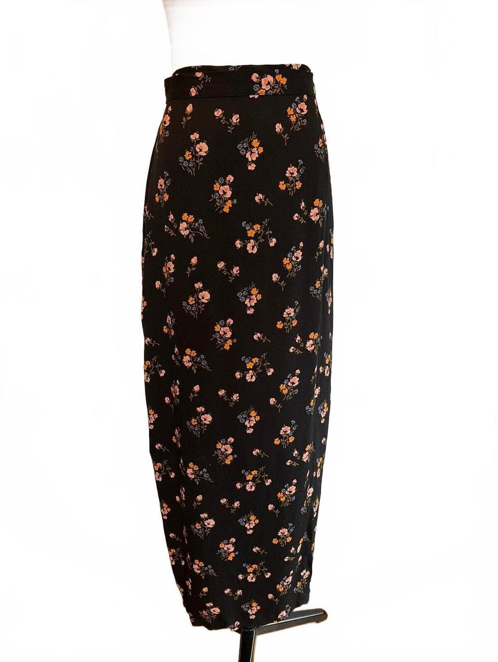 Reformation Black Floral Wrap Maxi Skirt 4 Whimsigoth Fairy Grunge Dark Romantic